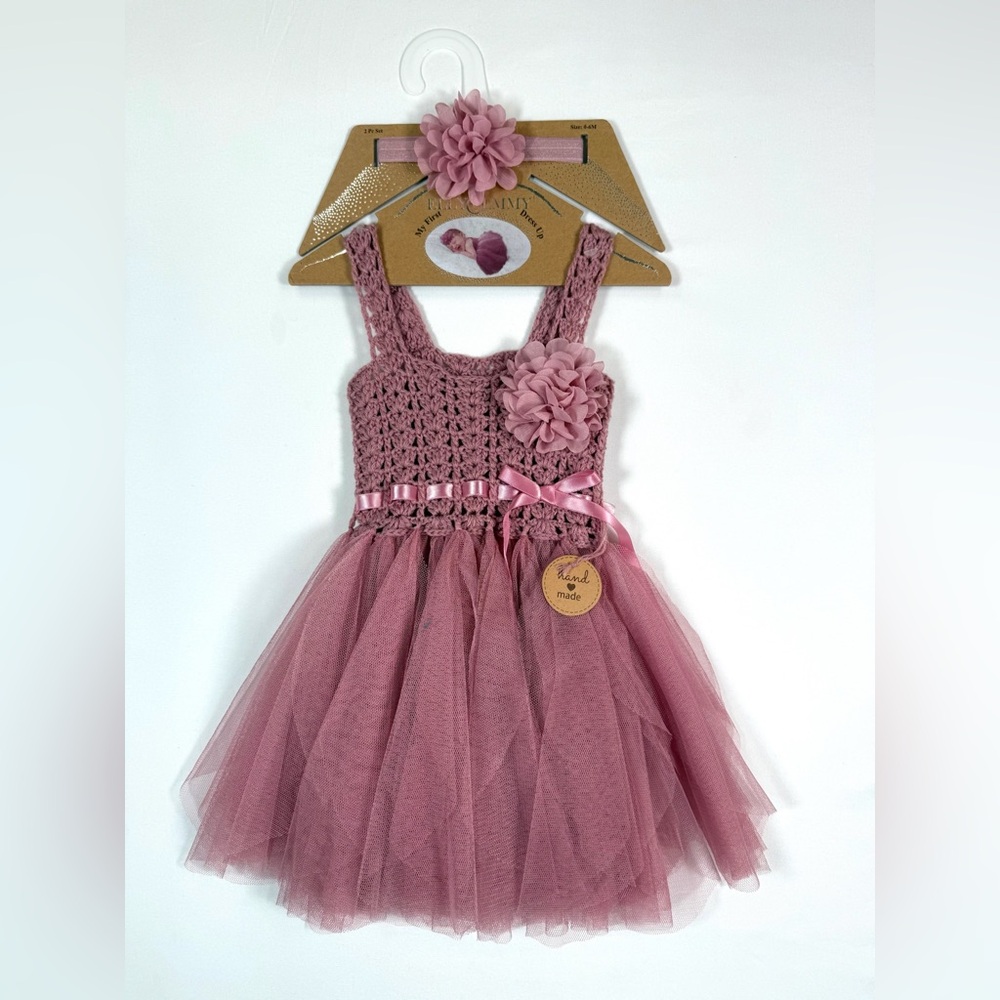 ELLY & EMMY Tutu Dress‎ Set Baby 0-6M Crochet Top Tulle Skirt Headband Outfit